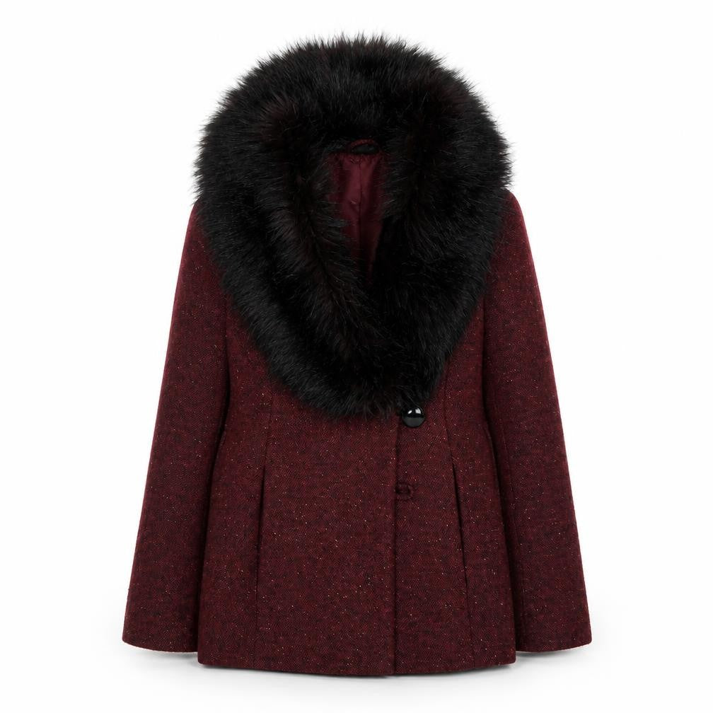 Front view of H&M women’s red overcoat coat, size UK 6