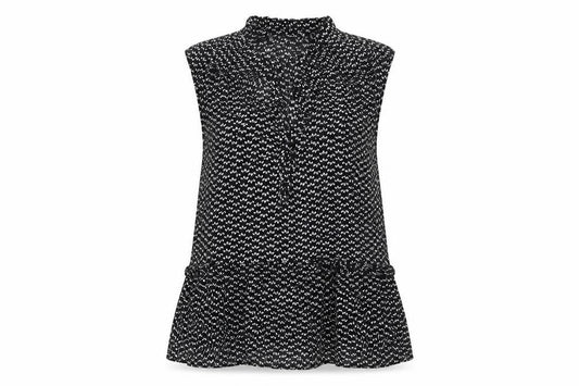 Front view of H&M women’s black floral basic blouse, size UK 10