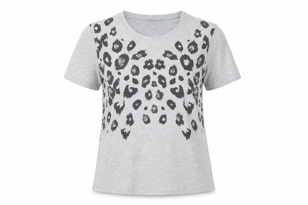 Front view of Tu women’s grey animal print basic t-shirt, size UK 8