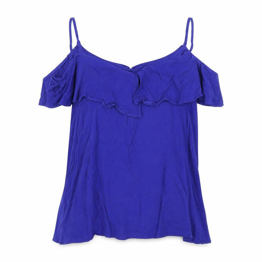 Front view of River Island women’s blue basic blouse, size UK 6
