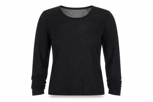 Front view of Preworn women’s black basic blouse, size UK 6