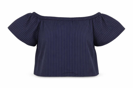 Front view of Missguided women’s blue striped basic blouse, size UK 14