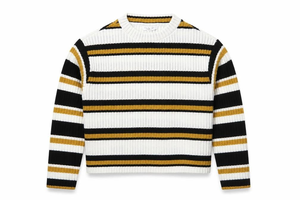 Front view of Topshop women’s multicoloured striped jumper, size UK 4
