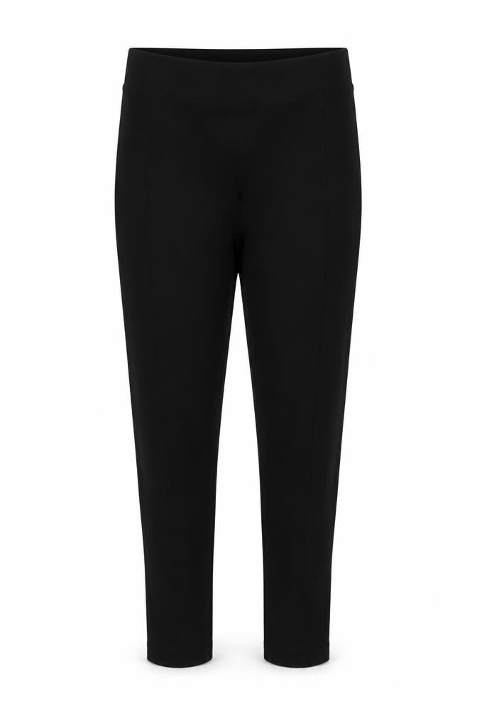 Front view of Topshop women’s black trousers, size UK 12, 24-inch leg