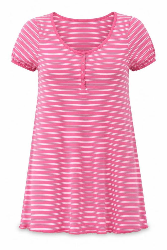 Front view of women’s pink striped a-line, size L