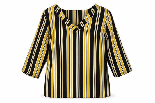 Front view of Matalan women’s multicoloured striped basic blouse, size UK 14