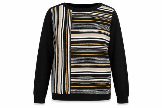 Front view of Papaya women’s black striped jumper, size L