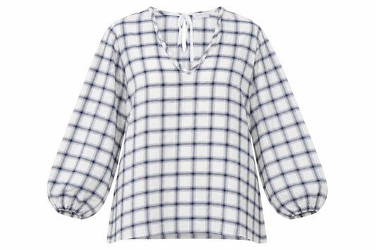 Front view of Matalan women’s blue check pullover sweatshirt, size UK 12