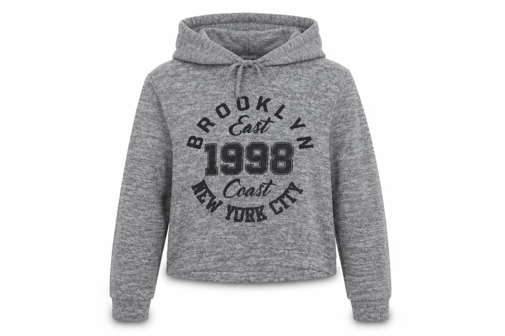 Front view of New Look girls’ grey pullover hoodie, size 10-11, years
