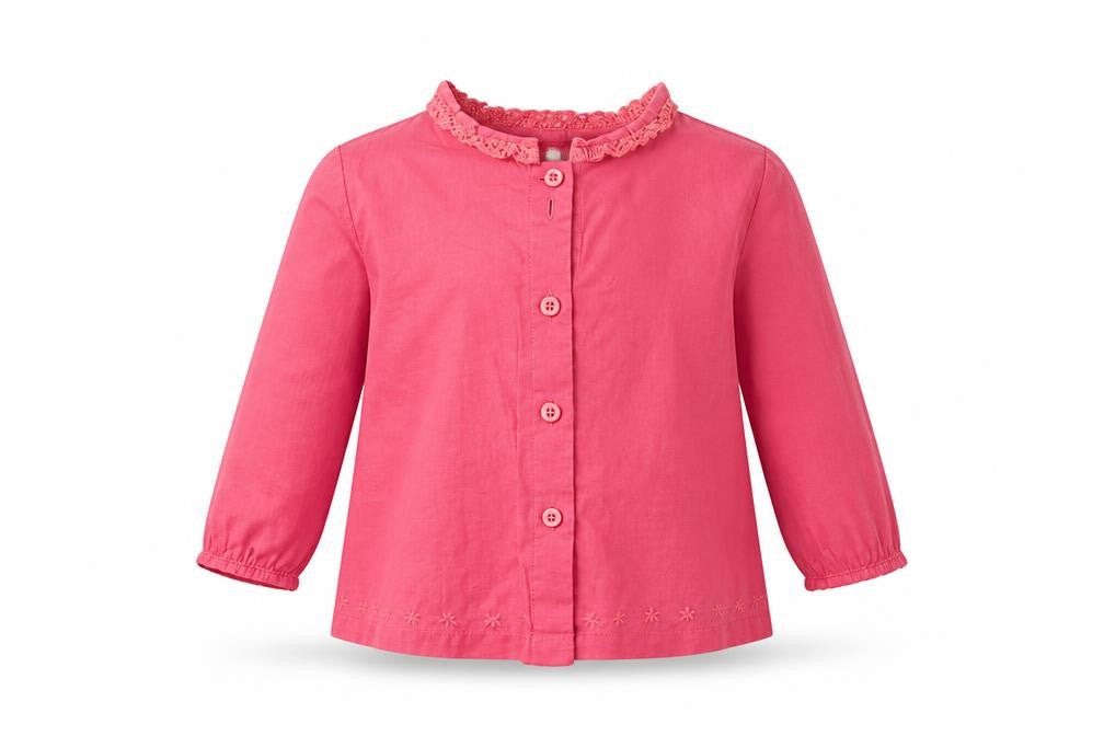 Front view of Marks & Spencer Baby Pink Floral Basic Button-Up, size 9-12, Months