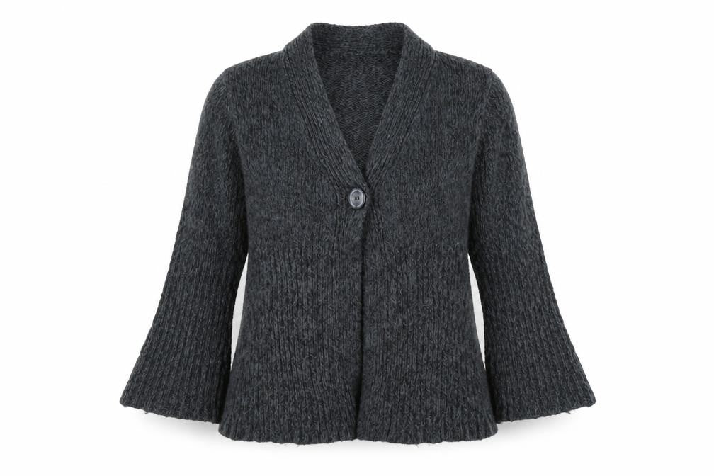 Front view of Bonmarché women’s grey cardigan jumper, size M