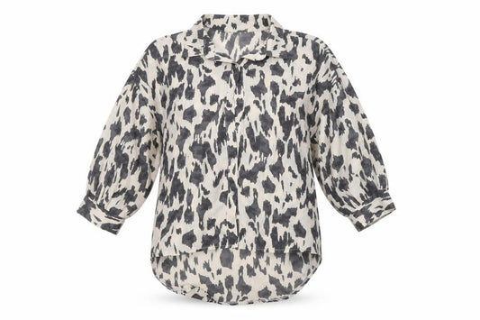 Front view of AX P women’s grey animal print basic button-up, size UK 10