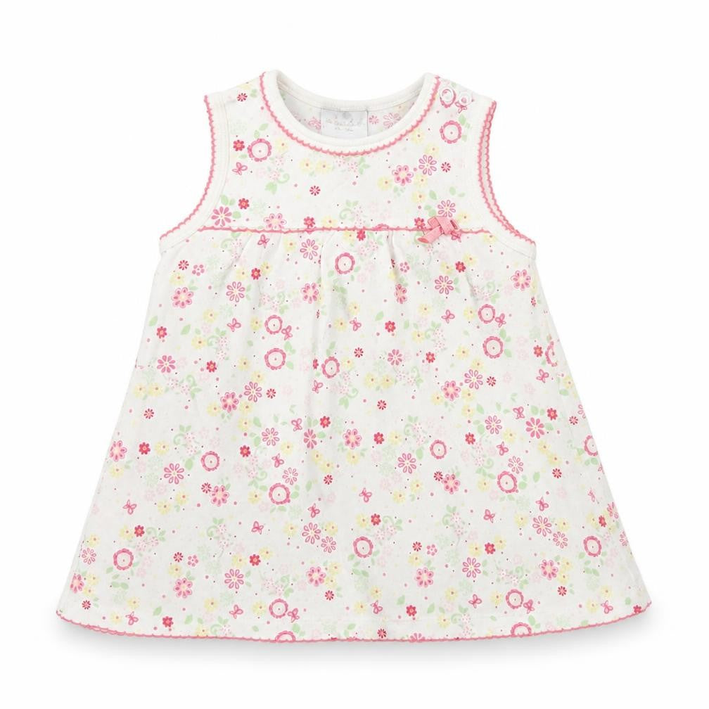 Front view of Miniclub girls’ multicoloured floral a-line, size 3-6, months