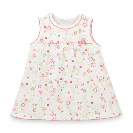 Front view of Miniclub girls’ multicoloured floral a-line, size 3-6, months
