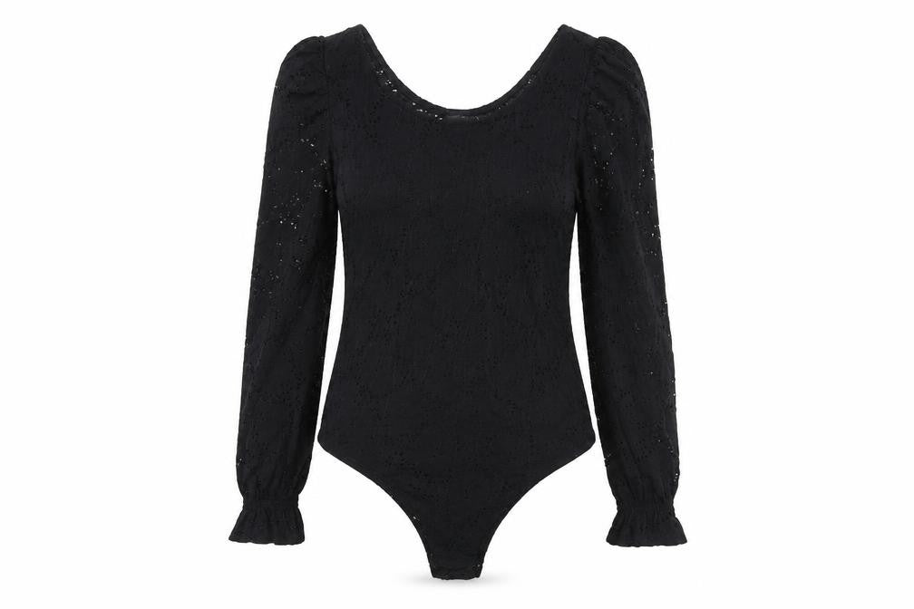 Front view of Primark women’s black leotard one-piece, size UK 10