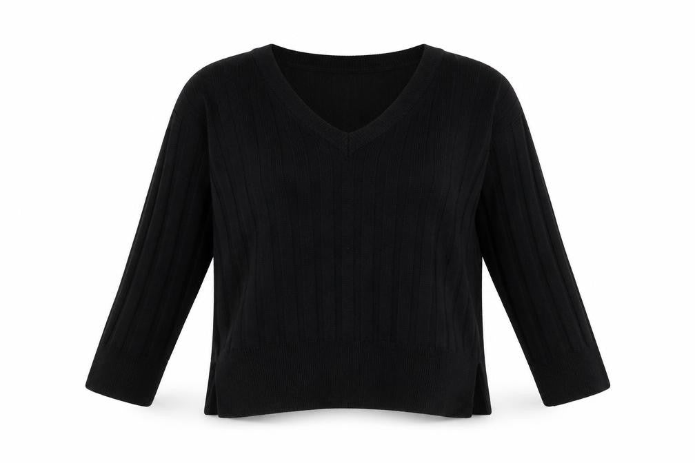Front view of Topshop women’s black striped basic t-shirt, size S