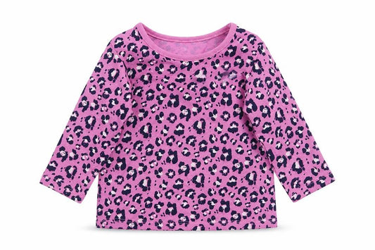 Front view of George girls’ pink animal print basic t-shirt, size 3-6, months - leopard print