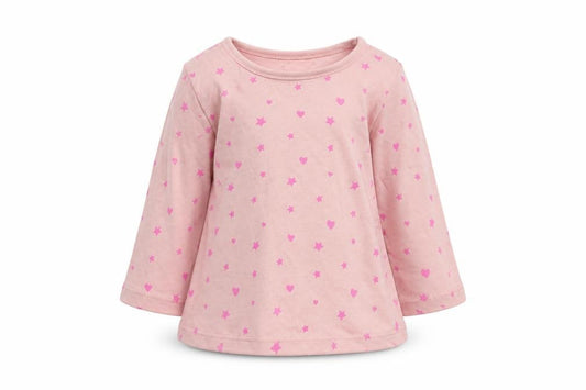 Front view of George girls’ pink basic t-shirt, size 3-6, months - love hearts & stars