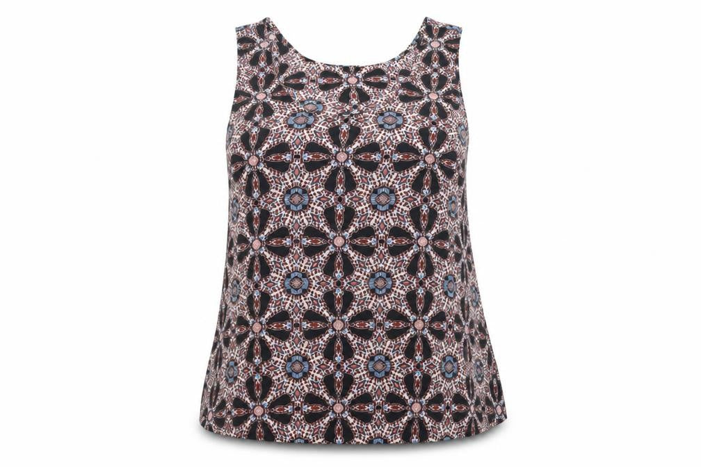 Front view of Atmosphere women’s black geometric basic blouse, size UK 10