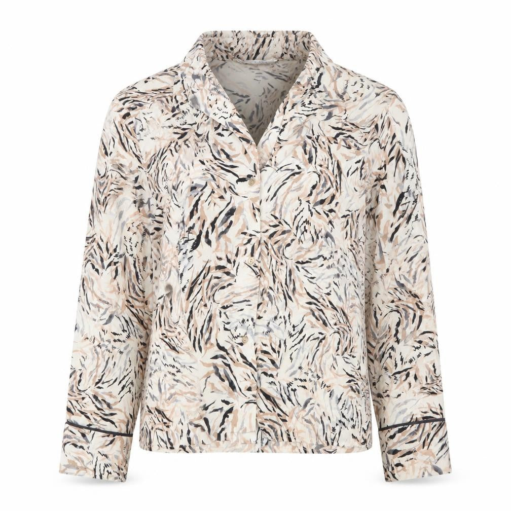 Front view of Primark women’s beige geometric basic button-up, size UK 10