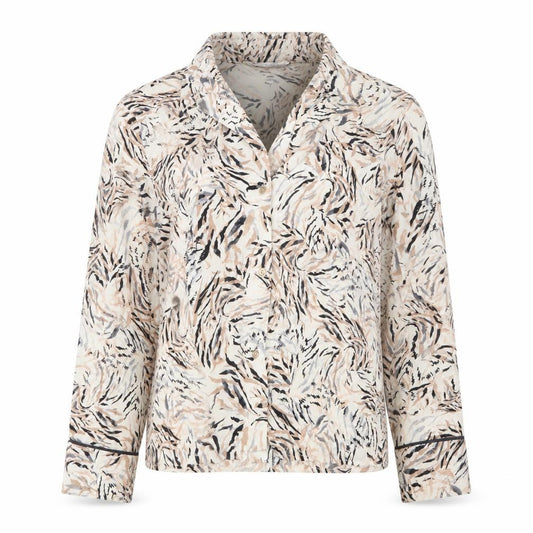 Front view of Primark women’s beige geometric basic button-up, size UK 10