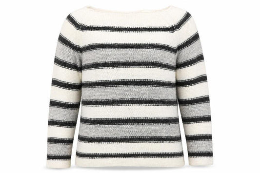 Front view of Vero Moda women’s grey striped knit jumper, size L