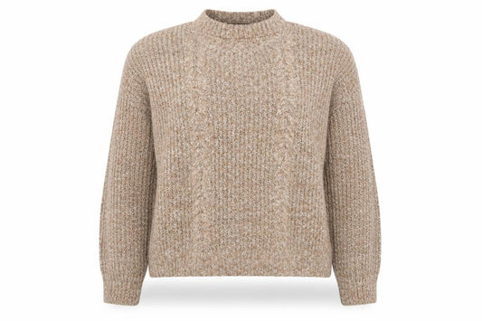 Front view of Primark women’s beige knit jumper, size UK 14