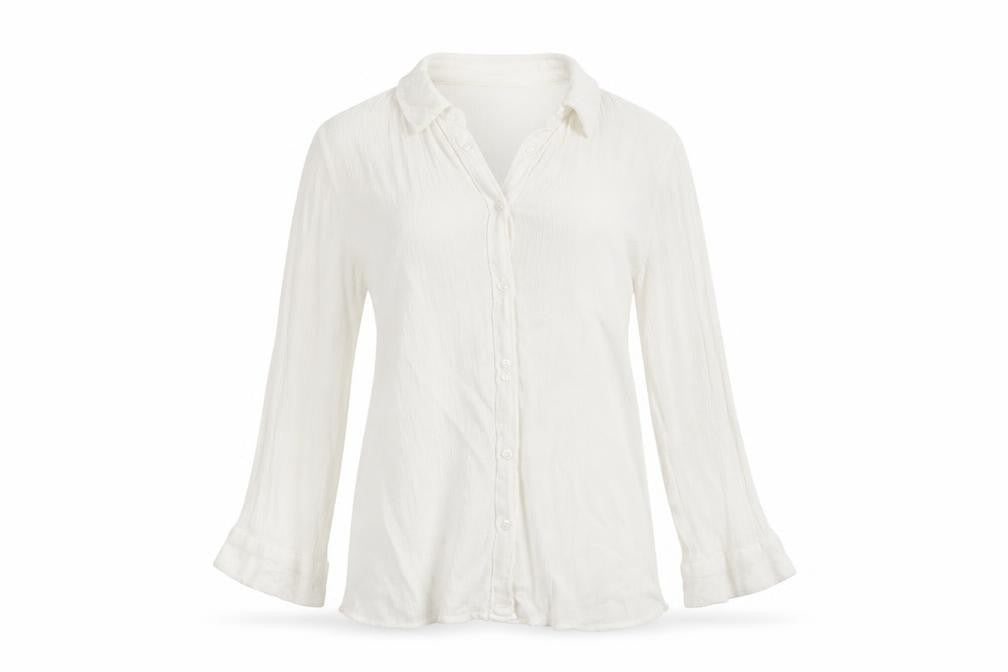 Front view of Akasa women’s ivory basic button-up, size UK 10
