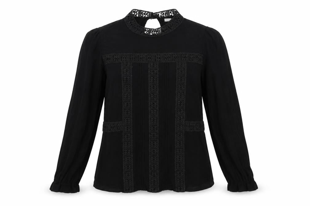 Front view of H&M women’s black floral basic blouse, size UK 8