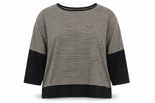 Front view of Papaya women’s brown striped pullover sweatshirt, size M