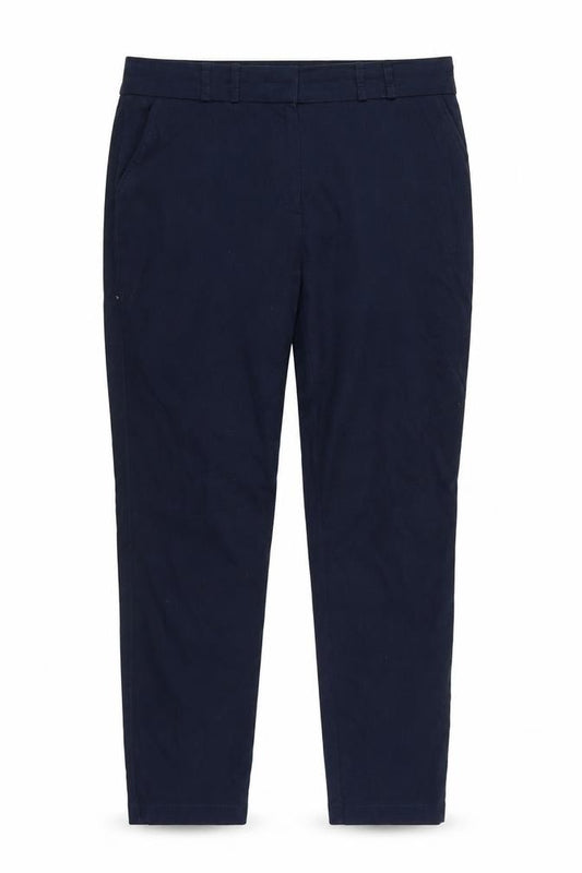 Front view of Next women’s blue trousers, size UK 12, 24-inch leg