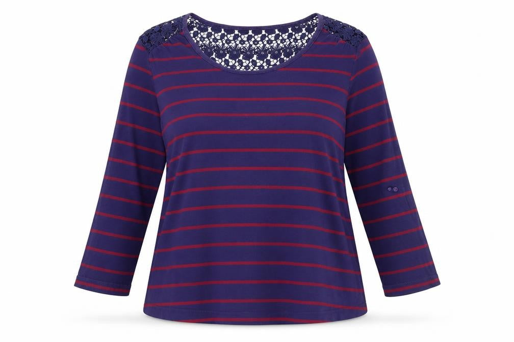 Front view of Papaya women’s blue striped basic blouse, size UK 14