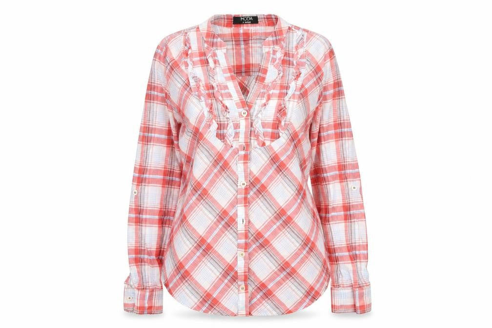 Front view of Asda George women’s multicoloured check basic button-up, size UK 12