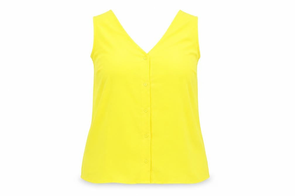Front view of Warehouse women’s yellow basic blouse, size UK 12
