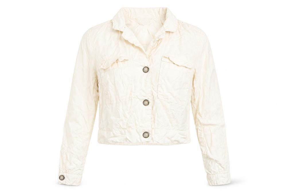 Front view of Miss Selfridge women’s white basic button-up, size UK 10