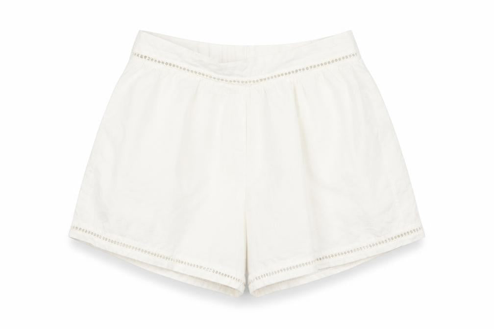 Front view of Missguided women’s white paperbag shorts, size UK 8