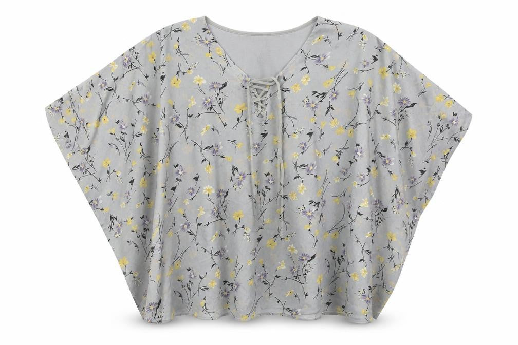 Front view of urban mist women’s blue floral wrap blouse one size