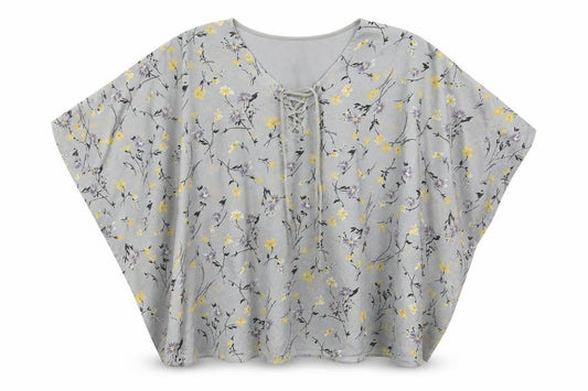 Front view of urban mist women’s blue floral wrap blouse one size