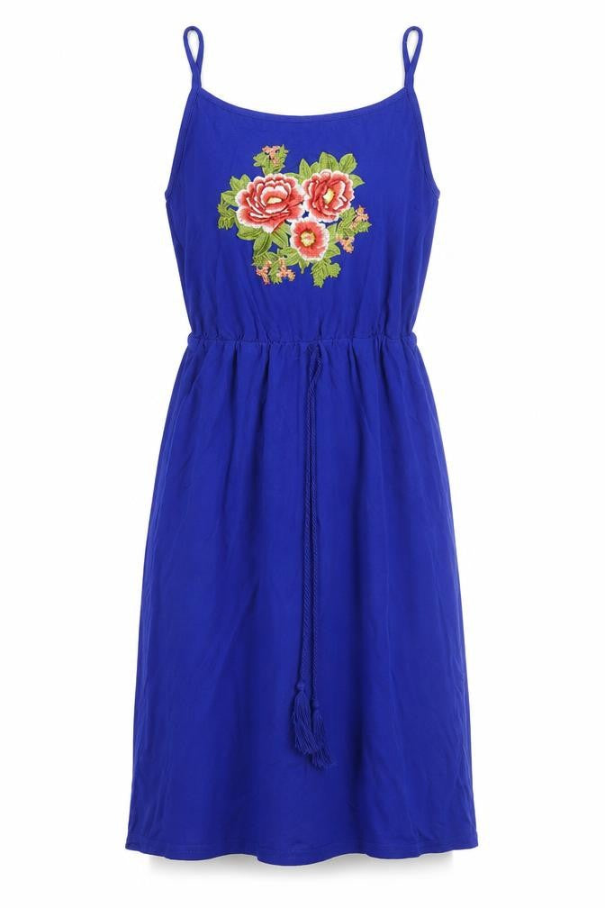 Front view of Primark women’s blue floral a-line, size UK 8