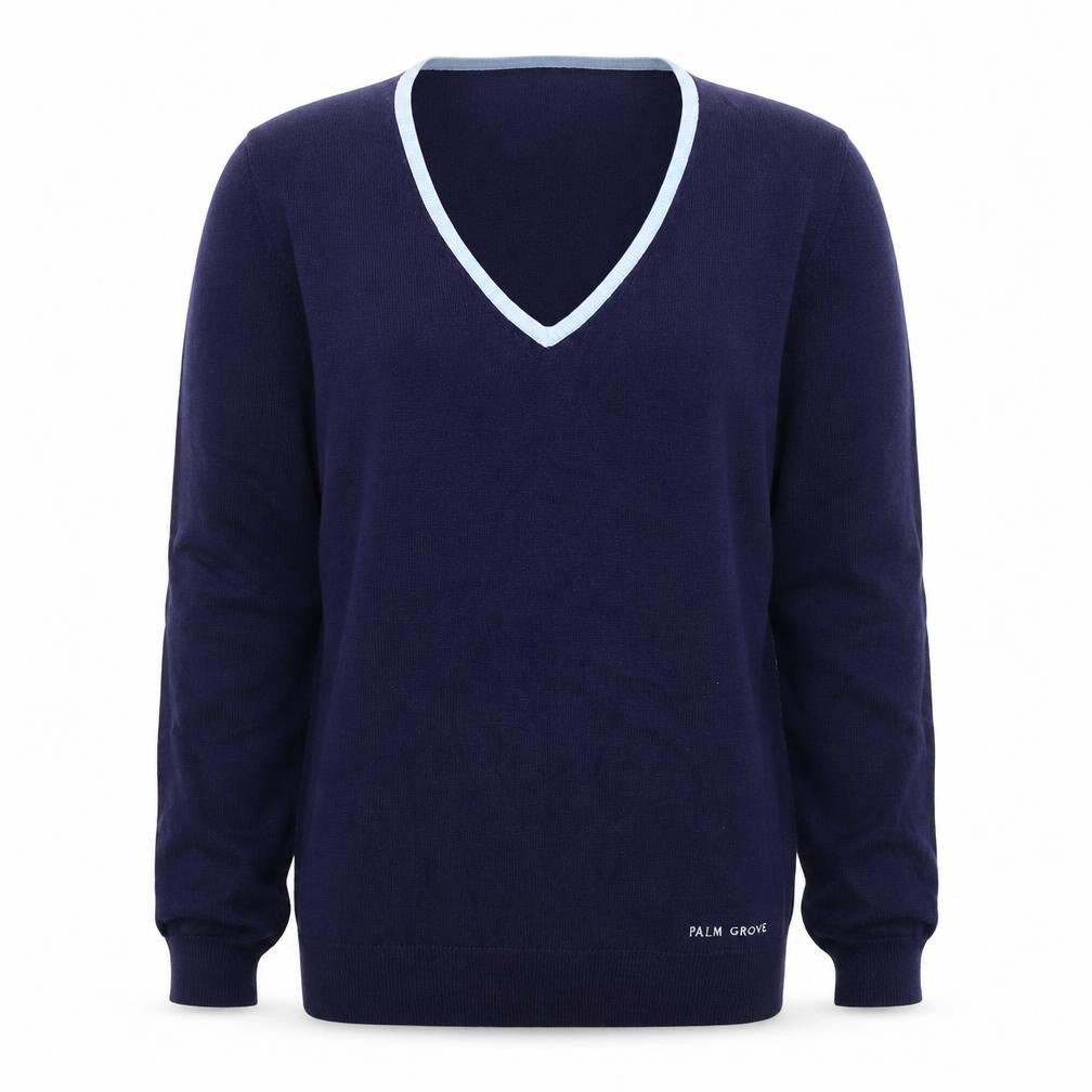 Front view of Palm Grove women’s blue jumper, size UK 10