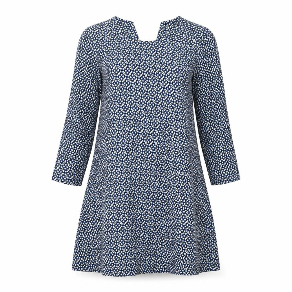 Front view of H&M women’s blue floral a-line, size UK 10