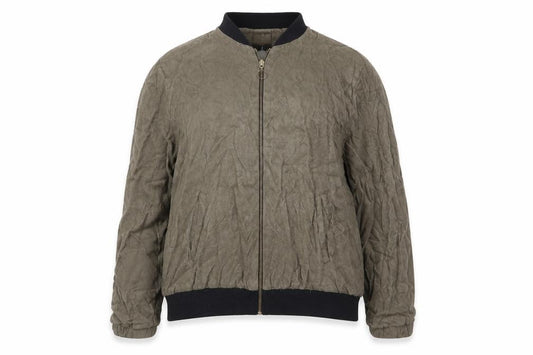 Front view of Atmosphere women’s green bomber jacket coat, size UK 18, - suede effect