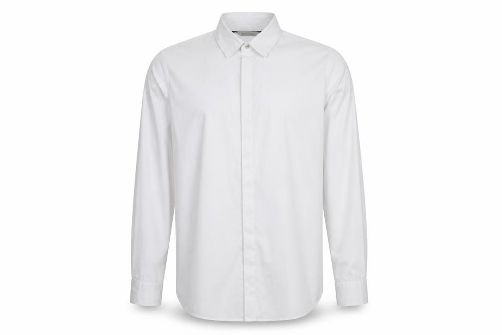 Front view of Marks & Spencer men’s white button-up, size 14