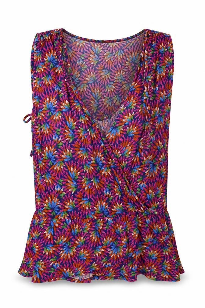 Front view of Warehouse women’s purple floral basic blouse, size UK 14