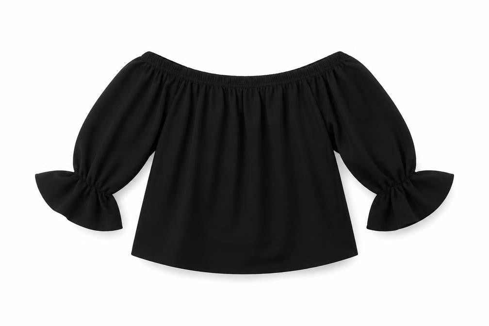 Front view of Glamour Babe women’s black basic blouse, size M