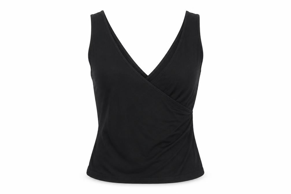 Front view of ASOS women’s black basic t-shirt, size UK 10