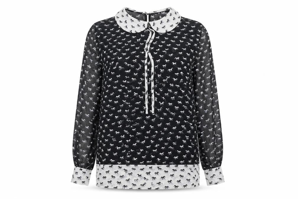 Front view of Be Beau women’s black basic blouse, size UK 12