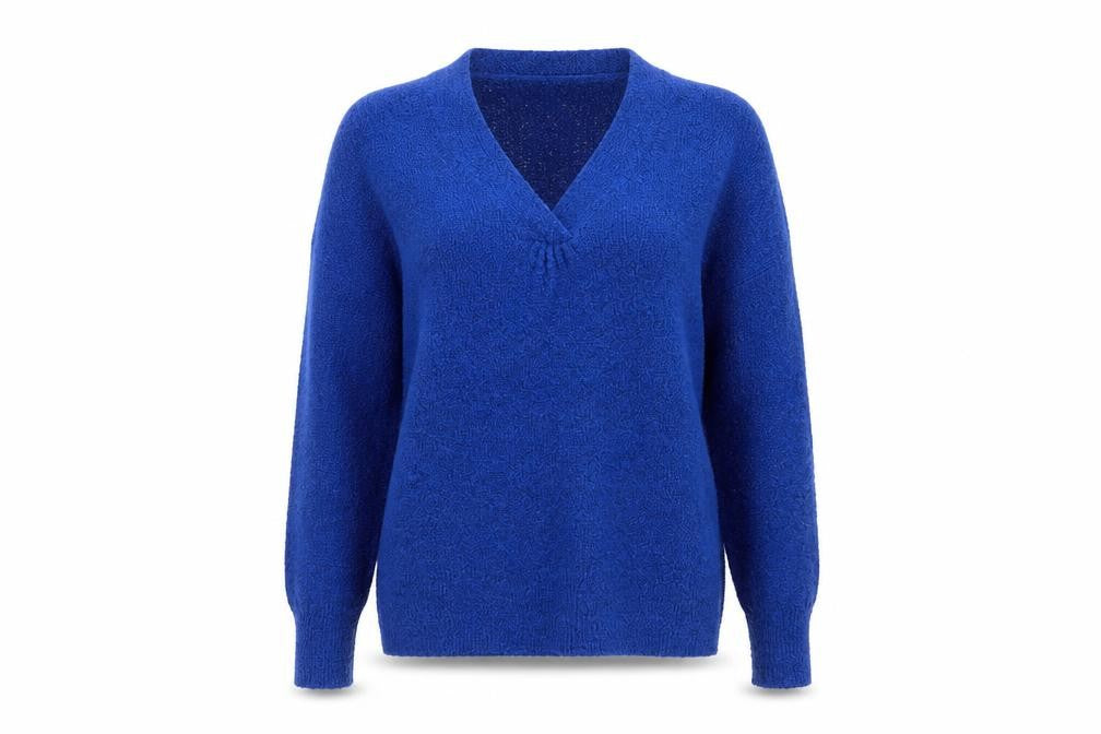 Front view of M&Co women’s blue jumper, size S