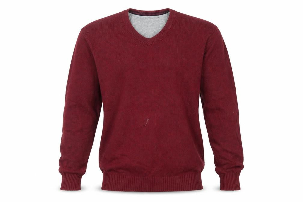Front view of Maine New England men’s red pullover sweatshirt, size S