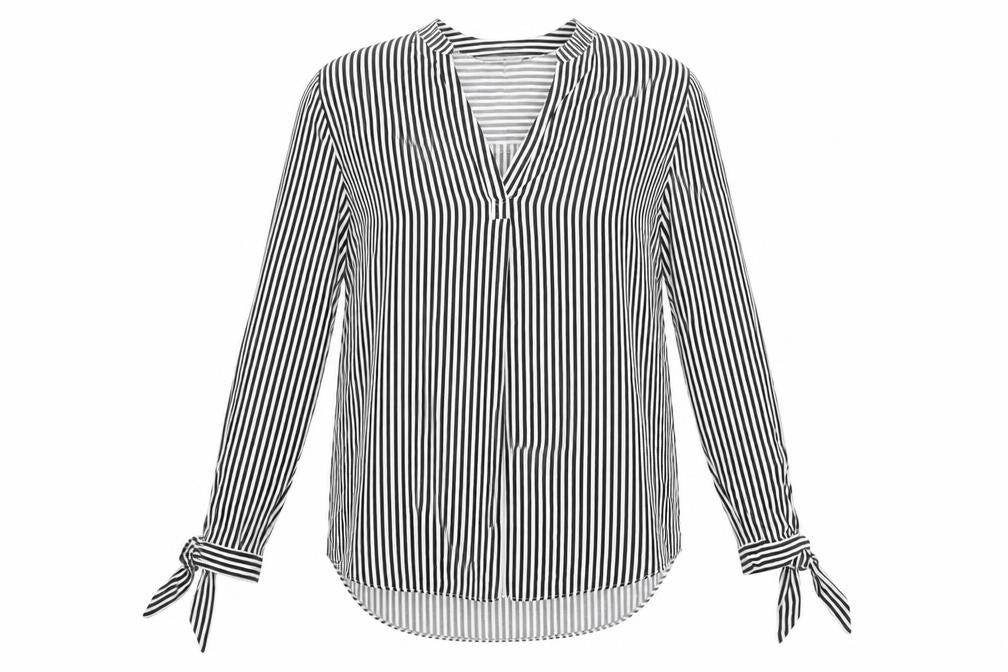 Front view of New Look women’s multicoloured striped basic blouse, size UK 8